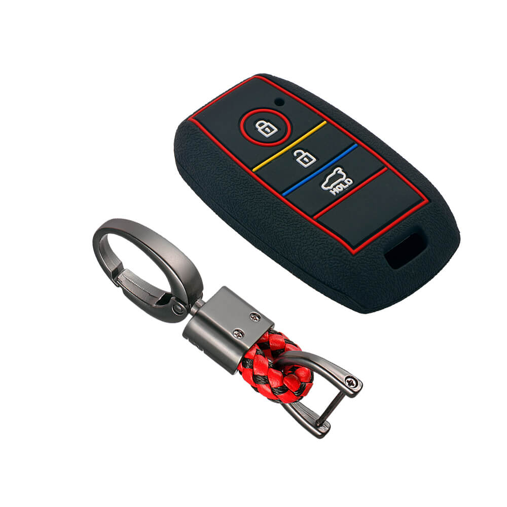 Keycare silicone key cover and keyring fit for : Kia Seltos 3 button smart key (KC-31, Alloy Keychain) - Keyzone