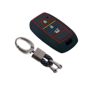 Keycare silicone key cover and keyring fit for : Kia Seltos 3 button smart key (KC-31, Alloy Keychain)