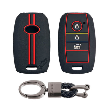 Keycare silicone key cover and keyring fit for : Kia Seltos 3 button smart key (KC-31, Alloy Keychain)