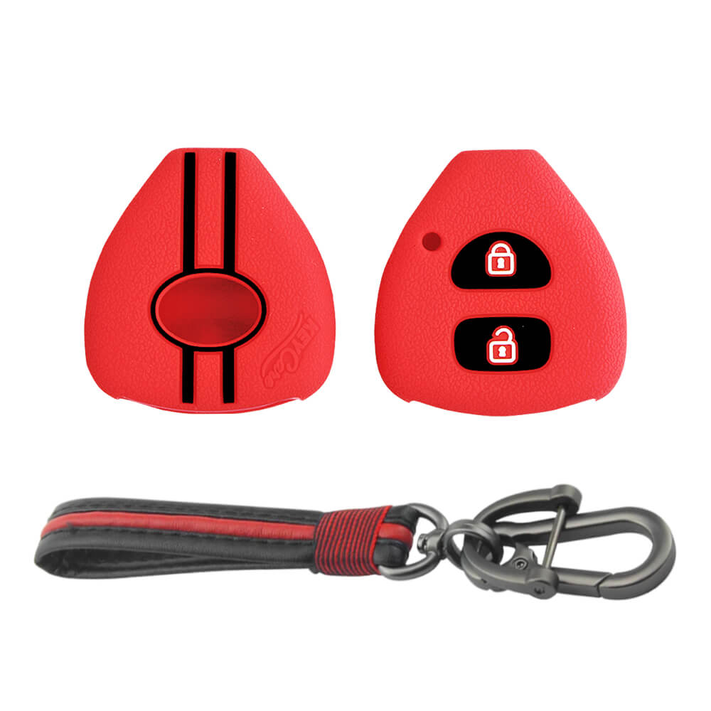 Keycare silicone key cover and keyring fit for : Toyota 2 button remote key (KC-32, Full Leather Keychain) - Keyzone