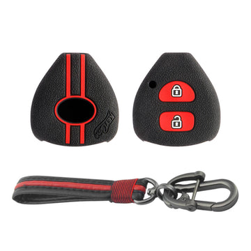 Keycare silicone key cover and keyring fit for : Toyota 2 button remote key (KC-32, Full Leather Keychain) - Keyzone