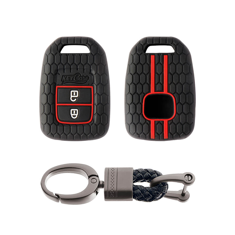 Keycare silicone key cover and keyring fit for : Wr-v, City, Jazz, Amaze 2014+ 2 button remote key (KC-33, Alloy Keychain)