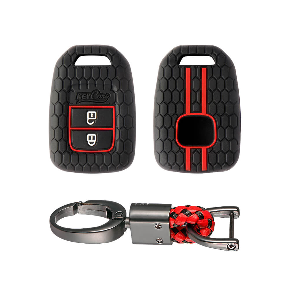 Keycare silicone key cover and keyring fit for : Wr-v, City, Jazz, Amaze 2014+ 2 button remote key (KC-33, Alloy Keychain) - Keyzone