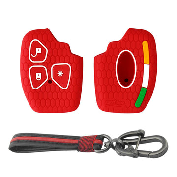Keycare silicone key cover and keyring fir for : Xylo, Scorpio, Quanto 3 button remote key (KC-34, Full Leather Keychain) - Keyzone