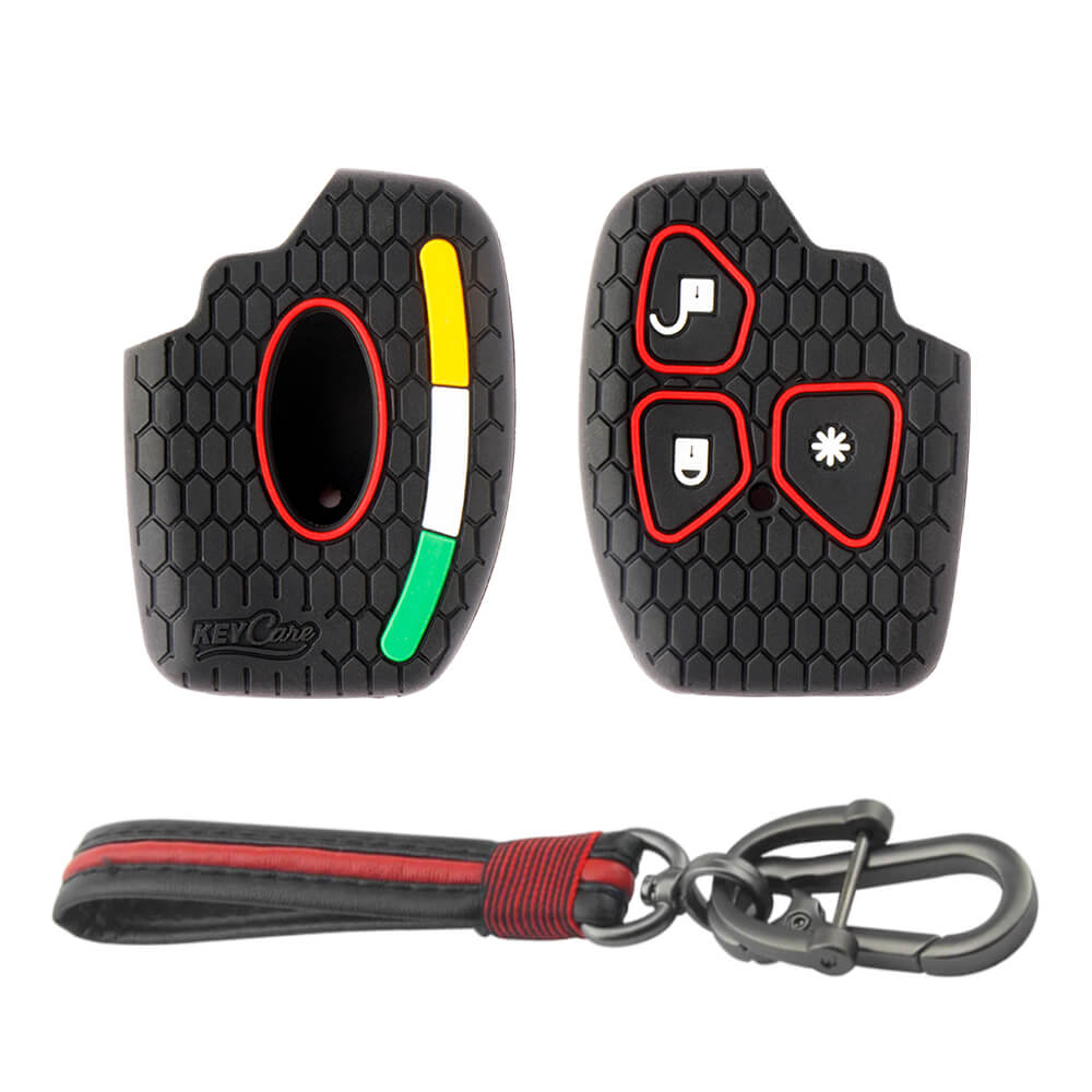 Keycare silicone key cover and keyring fir for : Xylo, Scorpio, Quanto 3 button remote key (KC-34, Full Leather Keychain) - Keyzone