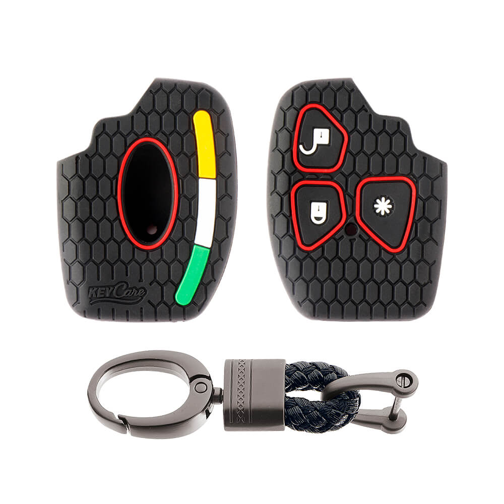 Keycare silicone key cover and keyring fir for : Xylo, Scorpio, Quanto 3 button remote key (KC-34, Alloy Keychain) - Keyzone