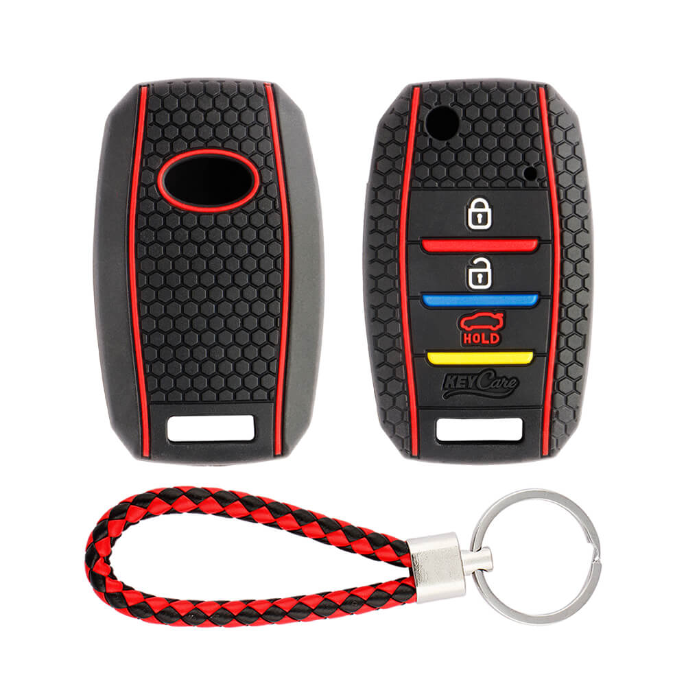 Keycare silicone key cover and keyring fit for : Seltos, Sonet, Carens 3 button flip key (KC-35, KCMini Keyring) - Keyzone