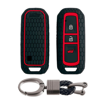 Keycare silicone key cover and keyring fit for : MG Hector 3 button smart key (KC-36, Alloy Keychain)