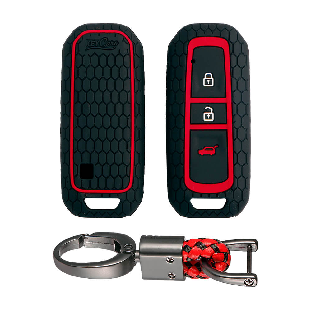 Keycare silicone key cover and keyring fit for : MG Hector 3 button smart key (KC-36, Alloy Keychain) - Keyzone