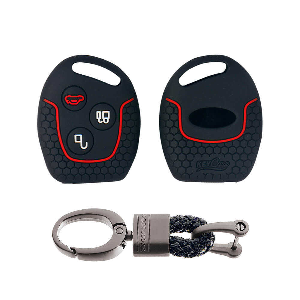 Keycare silicone key cover and keyring fit for : Fiesta, Fusion, Figo 3 button remote key (KC-37, Alloy Keychain) - Keyzone
