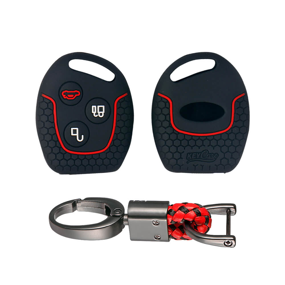 Keycare silicone key cover and keyring fit for : Fiesta, Fusion, Figo 3 button remote key (KC-37, Alloy Keychain) - Keyzone