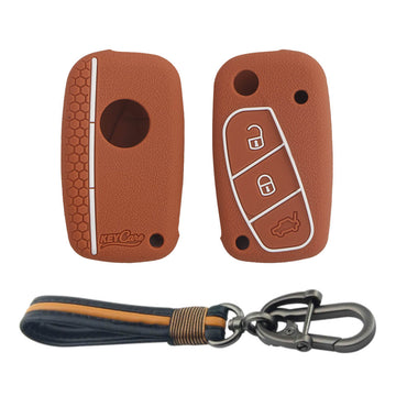 Keycare silicone key cover and keyring fit for : Linea, Punto, Avventura flip key (KC-38, Full Leather Keychain) - Keyzone