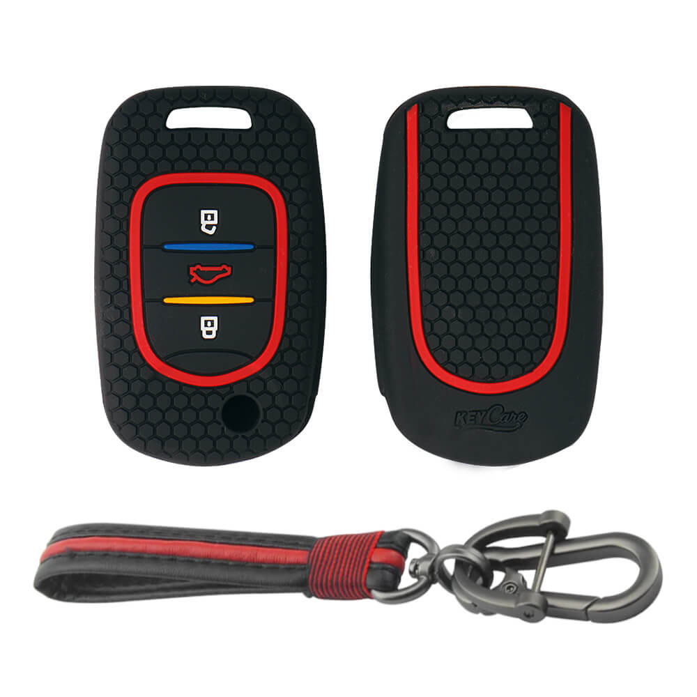 Keycare silicone key cover and keyring fit for : MG Hector 3 button flip key (KC-39, Full Leather Keychain) - Keyzone