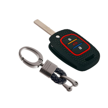Keycare silicone key cover and keyring fit for : MG Hector 3 button flip key (KC-39, Alloy Keychain) - Keyzone