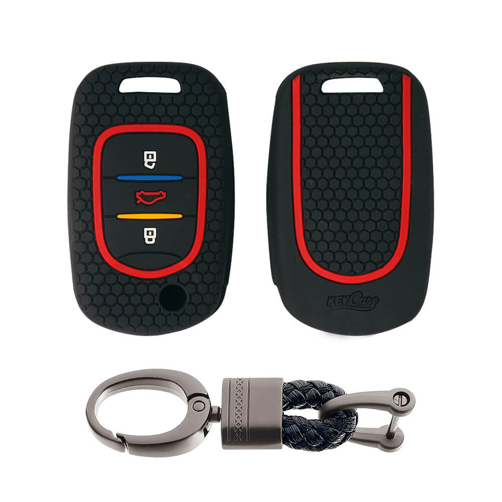 Keycare silicone key cover and keyring fit for : MG Hector 3 button flip key (KC-39, Alloy Keychain)