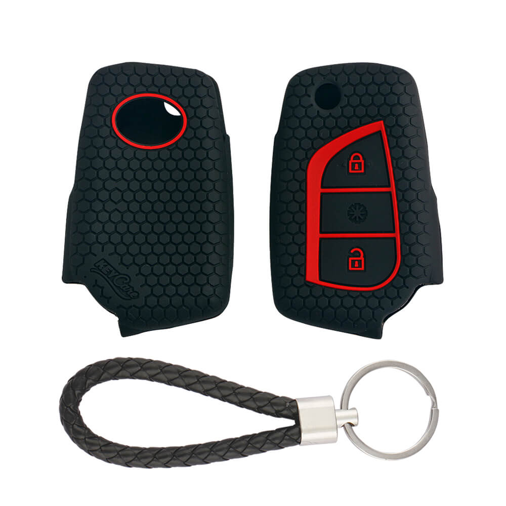 Keycare silicone key cover and keyring fit for : Innova Crysta, Corolla Altis 3 button flip key (KC-42, KCMini Keyring) - Keyzone