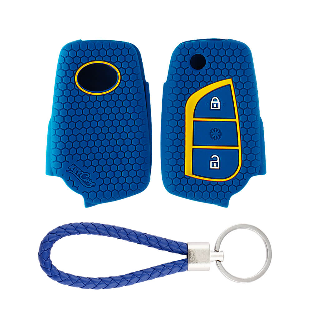 Keycare silicone key cover and keyring fit for : Innova Crysta, Corolla Altis 3 button flip key (KC-42, KCMini Keyring) - Keyzone