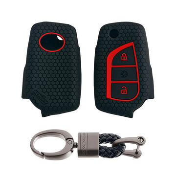 Keycare silicone key cover and keyring fit for : Innova Crysta, Corolla Altis 3 button flip key (KC-42, Alloy Keychain)
