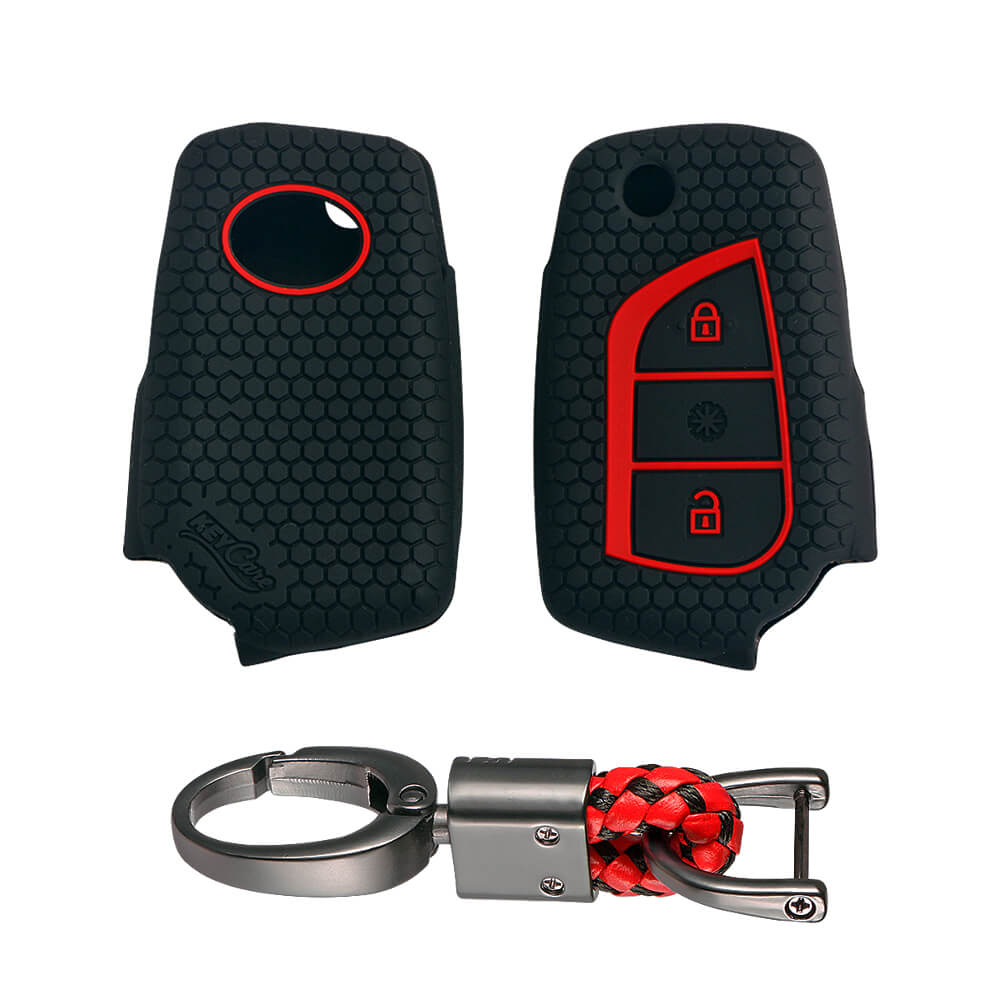 Keycare silicone key cover and keyring fit for : Innova Crysta, Corolla Altis 3 button flip key (KC-42, Alloy Keychain) - Keyzone