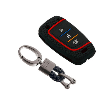 Keycare silicone key cover and keyring fit for : i20, Kona, Verna 2018 Onwards 3 button flip key (KC-43, Alloy Keychain) - Keyzone