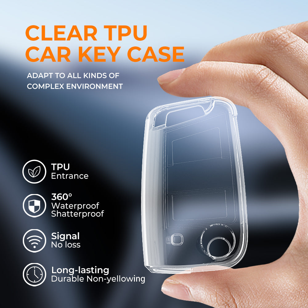 Keyzone clear TPU key cover and diamond keychain fit for: Virtus, Tiguan, T-Roc, Taigun, New Jetta 3 Button Flip Key (CLTP44+KH08) - Keyzone