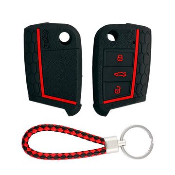Keycare silicone key cover and keyring fit for : Virtus, Tiguan, T-ROC, Taigun, New Jetta 3 button flip key (KC-44, KCMini Keyring)