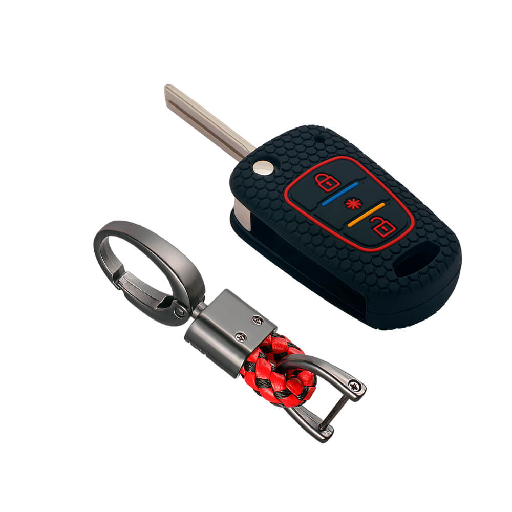 Keycare silicone key cover and keyring fit for : Verna Fluidic, I10, Old I20 (2007-2011) flip key (KC-45, Alloy Keychain) - Keyzone