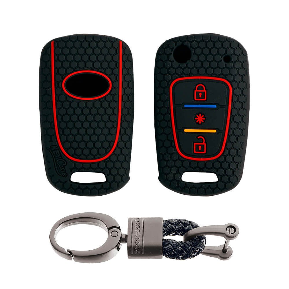 Keycare silicone key cover and keyring fit for : Verna Fluidic, I10, Old I20 (2007-2011) flip key (KC-45, Alloy Keychain)