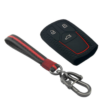 Keycare silicone key cover and keyring fit for : Audi 3 button smart key (KC-47, Full Leather Keyring) - Keyzone