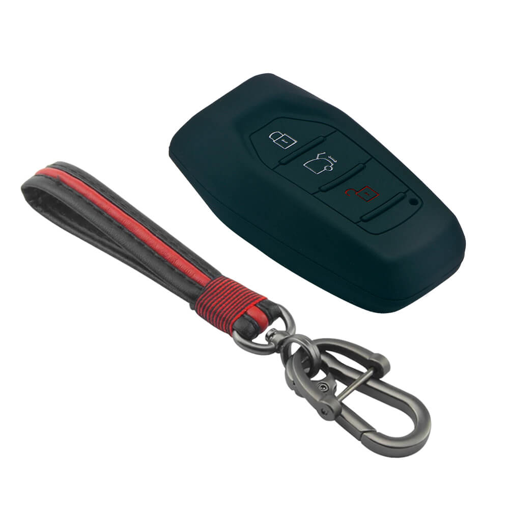 Keycare silicone key cover and keyring fit for : XUV500 smart key (KC-48, Full Leather Keychain) - Keyzone