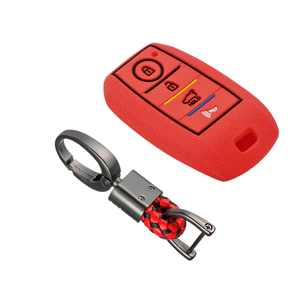 Keycare silicone key cover and keyring fit for : Kia Seltos 4 button smart key (KC-49, Alloy Keychain) - Keyzone
