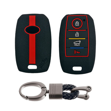 Keycare silicone key cover and keyring fit for : Kia Seltos 4 button smart key (KC-49, Alloy Keychain)