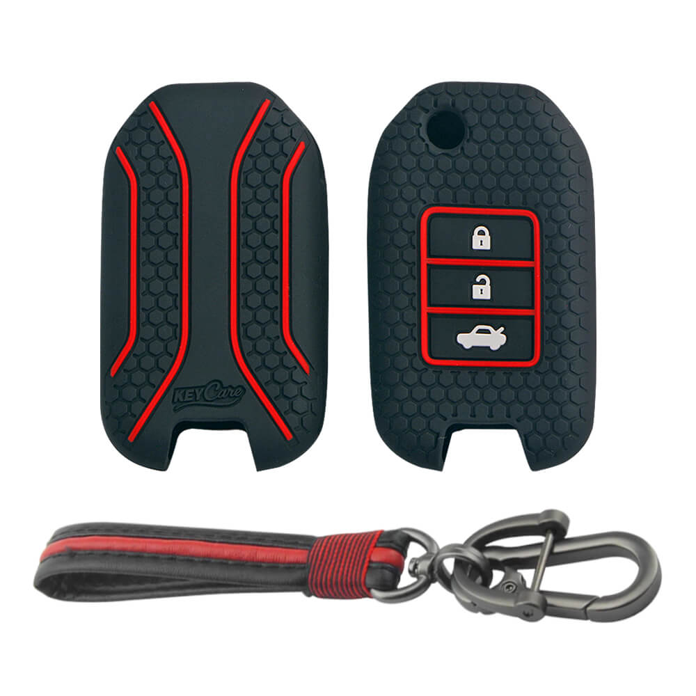 Keycare silicone key cover and keyring fit for : City, Wr-v flip key (KC-50, Full Leather Keychain) - Keyzone