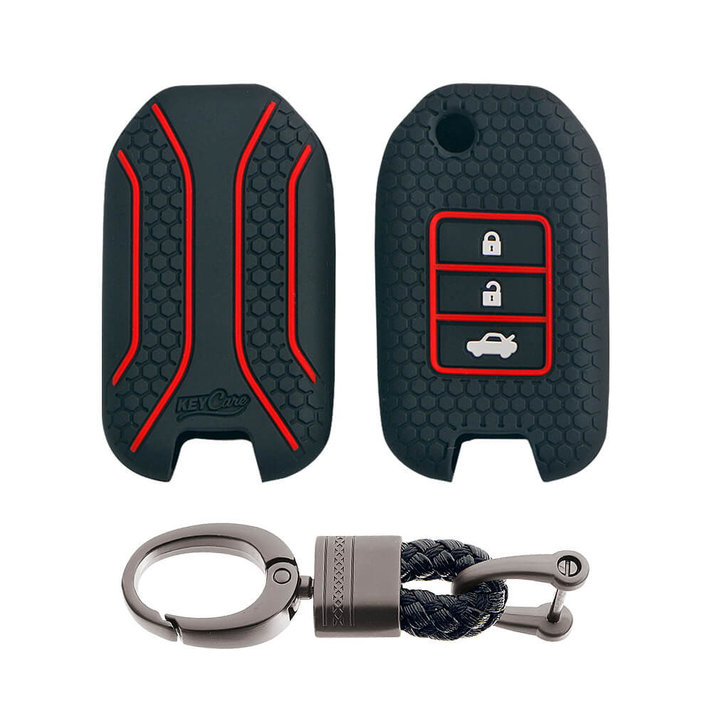 Keycare silicone key cover and keyring fit for : City, Wr-v flip key (KC-50, Alloy Keychain) - Keyzone