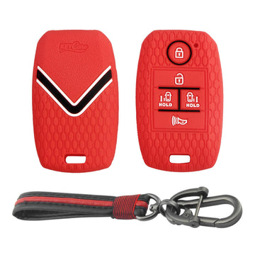 Keycare silicone key cover and keyring fit for : Carnival 5 button smart key (KC-51, Full Leather Keychain)