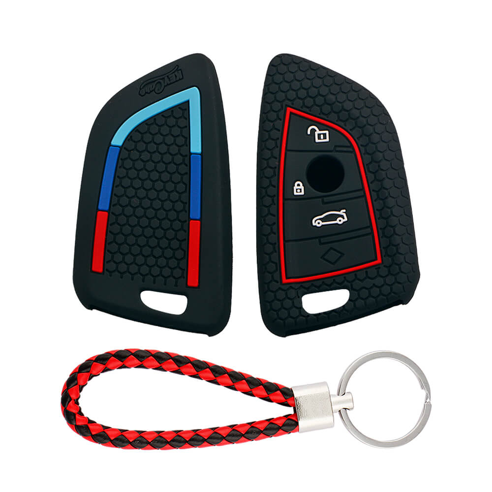Keycare silicone key cover and keyring fit for : X1, X3, X6, X5, 5 Series, 6 Series, 7 Series 4 button smart key (T2) (KC-52, KCMini Keyring) - Keyzone