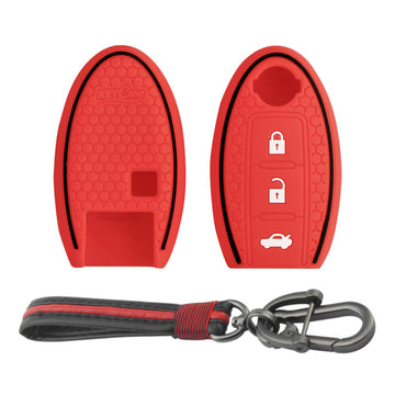 Keycare silicone key cover and keyring fit for : Micra, Magnite, Micra Active, Sunny, Teana 3 button smart key (KC-53, Full Leather Keychain) - Keyzone