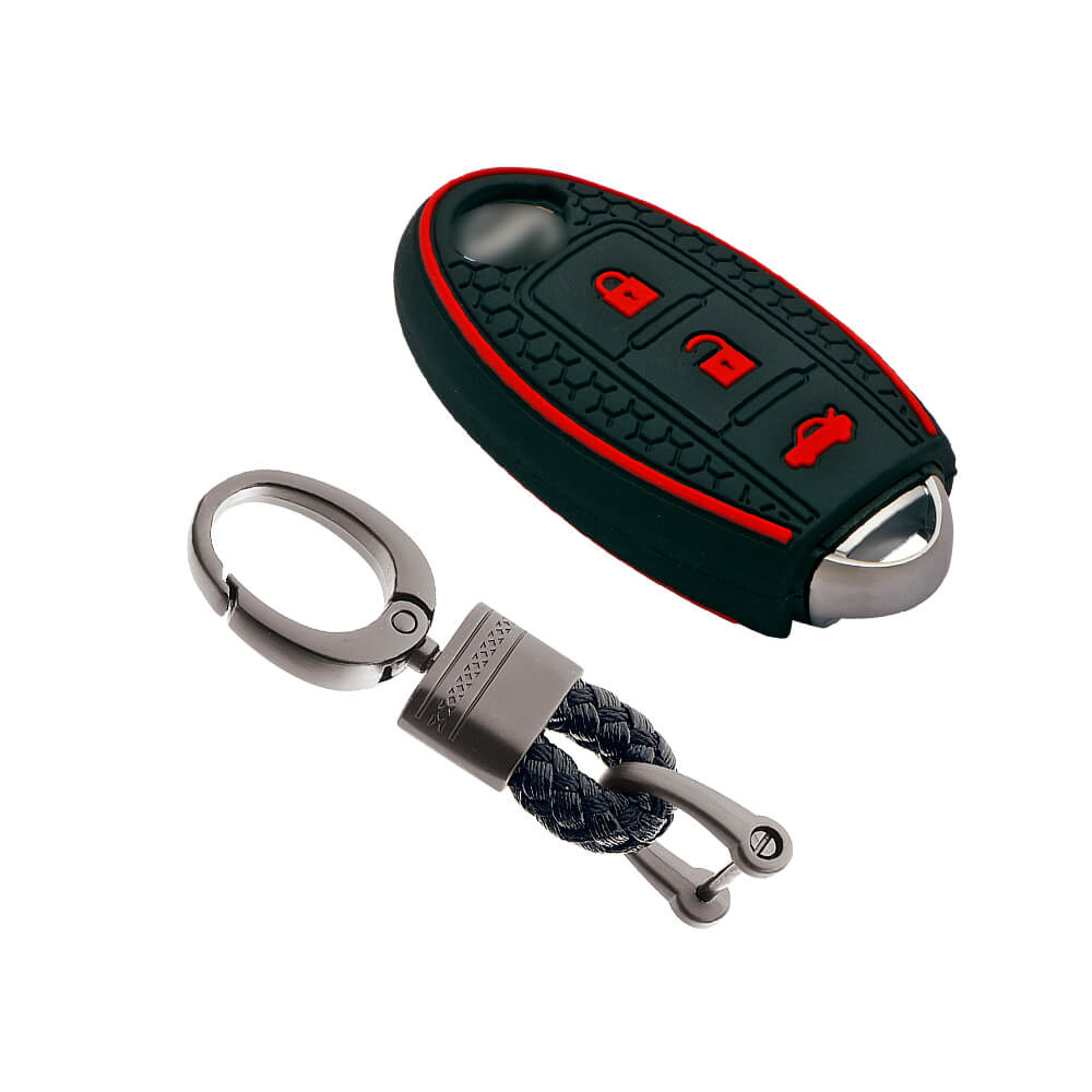 Keycare silicone key cover and keyring fit for : Micra, Magnite, Micra Active, Sunny, Teana 3 button smart key (KC-53, Alloy keychain) - Keyzone