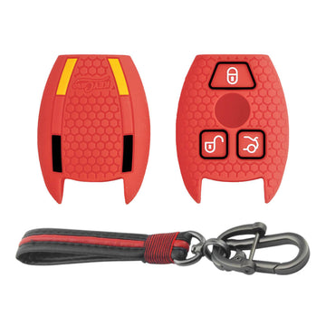 Keycare silicone key cover and keyring fit for : Mercedes Benz 3 button smart key (KC-54, Full Leather Keychain)
