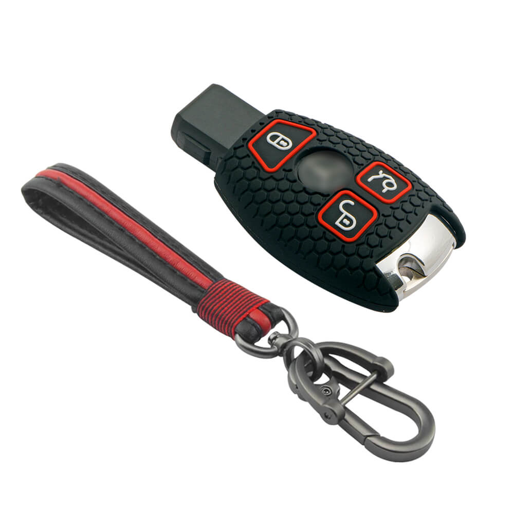Keycare silicone key cover and keyring fit for : Mercedes Benz 3 button smart key (KC-54, Full Leather Keychain) - Keyzone