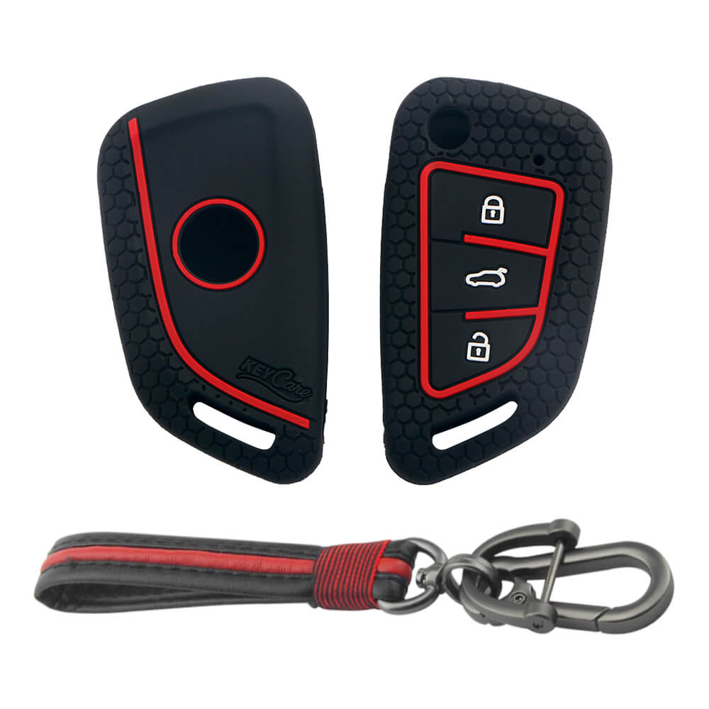 Keycare silicone key cover and keyring fit for : Keydiy B29 Universal remote flip key (KC-55, Full Leather Keychain)