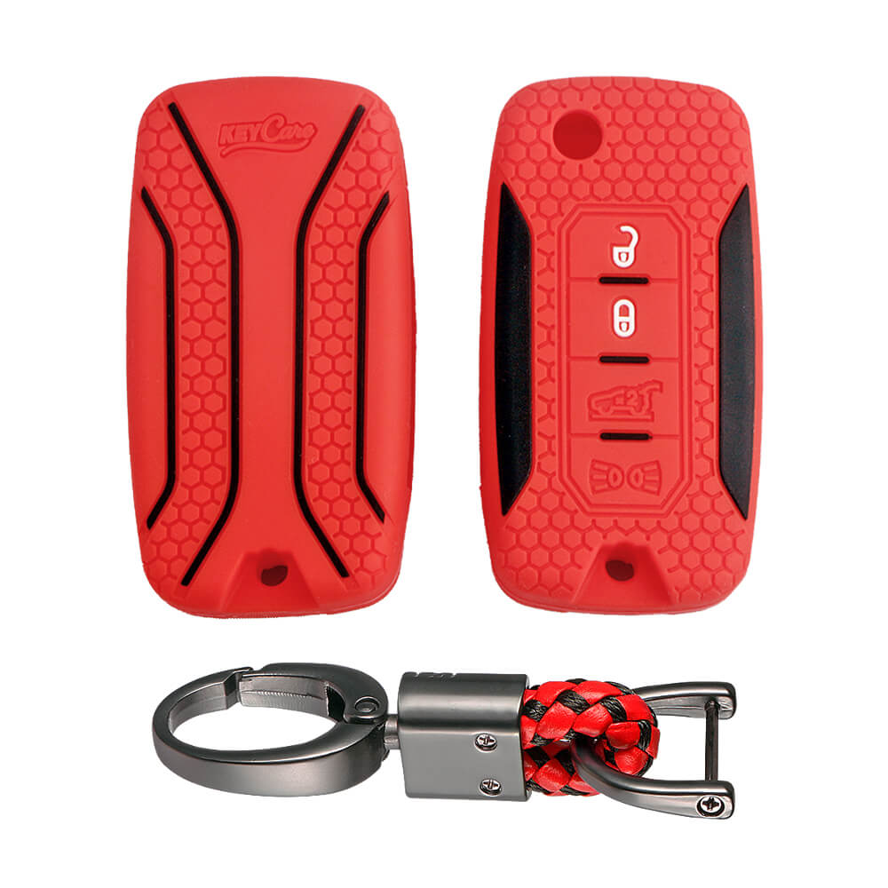 Keycare silicone key cover and keyring fit for : Jeep Compass, Compass Trailhawk, Wrangler (KC-56, Alloy Keychain) - Keyzone