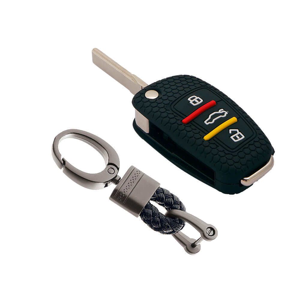 Keycare silicone key cover and keyring fit for : Audi 3 button flip key (KC-57, Alloy Keychain) - Keyzone