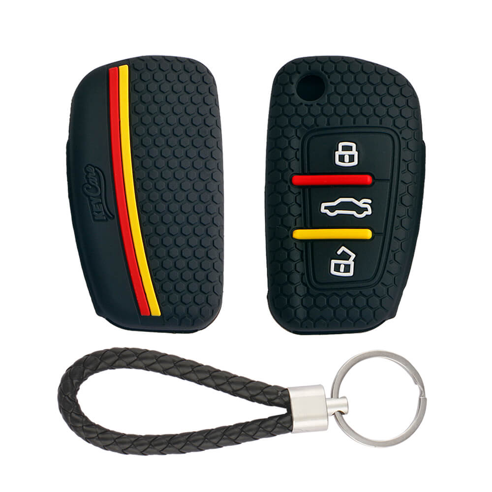Keycare silicone key cover and keyring fit for : Audi 3 button flip key (KC-57, KCMini Keyring) - Keyzone