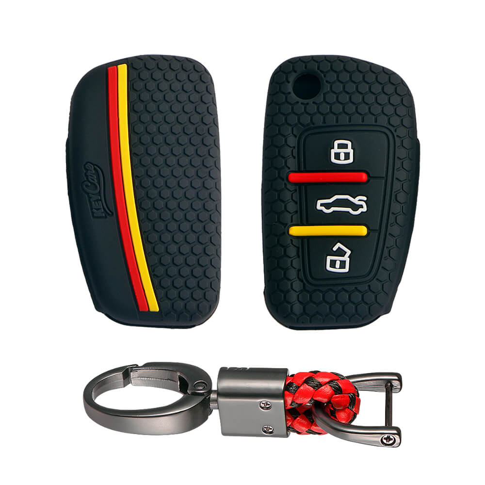 Keycare silicone key cover and keyring fit for : Audi 3 button flip key (KC-57, Alloy Keychain) - Keyzone