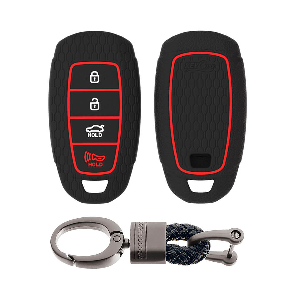 Keycare silicone key cover and keyring fit for : Verna 2020 4 button smart key (KC-60, Alloy Keychain) - Keyzone