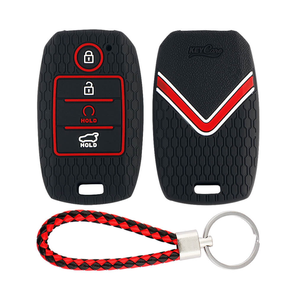 Keycare silicone key cover and keyring fit for : Sonet, Seltos 2020, Carens, Seltos X-line 4 button smart key (KC-61, KCMini Keyring)