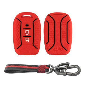 Keycare silicone key cover and keychain fit for : Duster 2020 3 button remote key (KC-62, Full Leather Keychain)