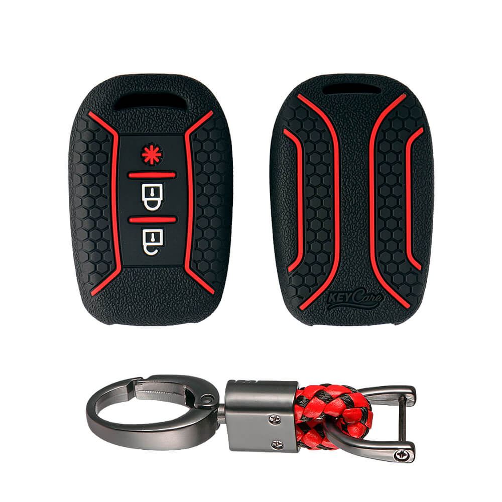 Keycare silicone key cover and keychain fit for : Duster 2020 3 button remote key (KC-62, Alloy Keychain) - Keyzone