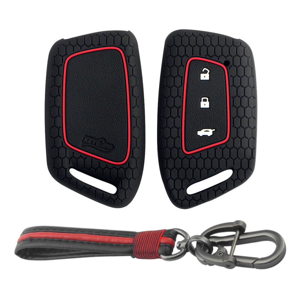 Keycare silicone key cover and keychain fit for : Mg Hector New smart key (KC-64, Full leather keychain)